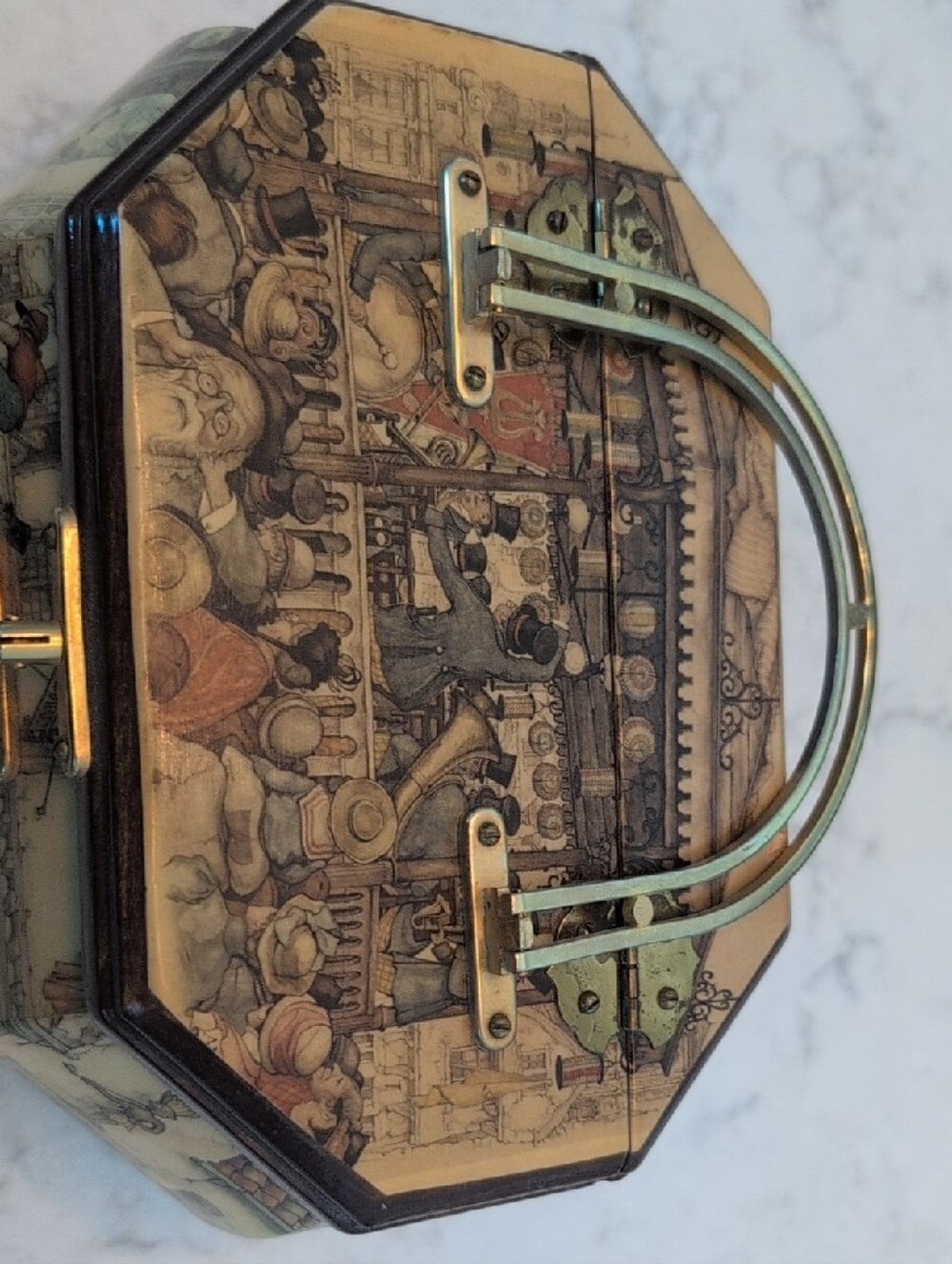 Vintage Anton Pieck Wood & Decoupage Jewelry Box Handbag - Picture 11 of 16